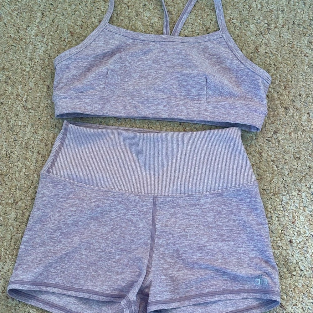 Alo Yoga- Alosoft Gratitude Bra & Alosoft Aura Shorts Set| Lavender Dusk Heather